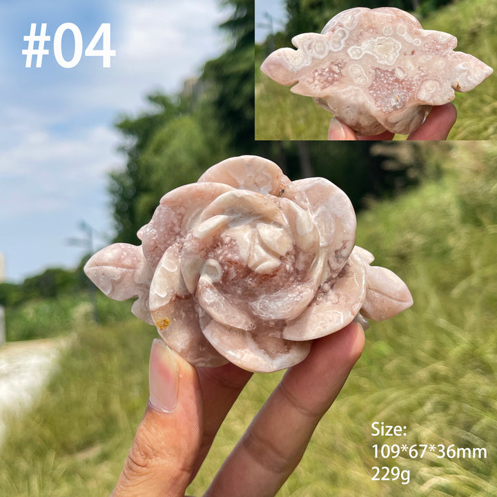 Unique,Natural Crystal Pink Amethyst Peony Flower Carving