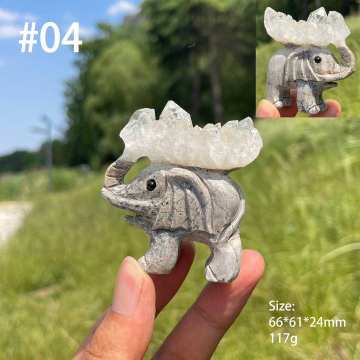 Unique,Natural Crystal Cluster Elephant Carving