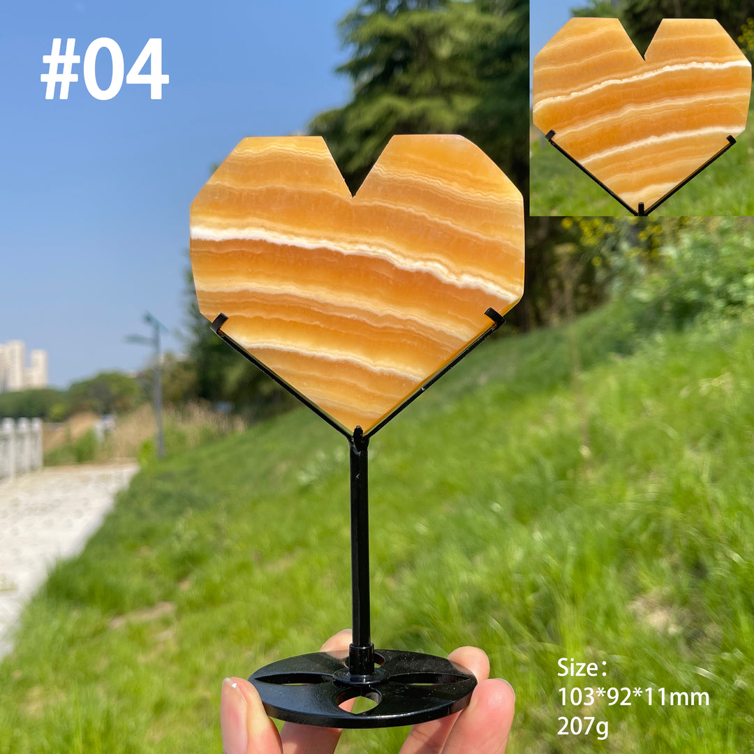 Unique,Natural Yellow Calcite Crystal Heart Carving