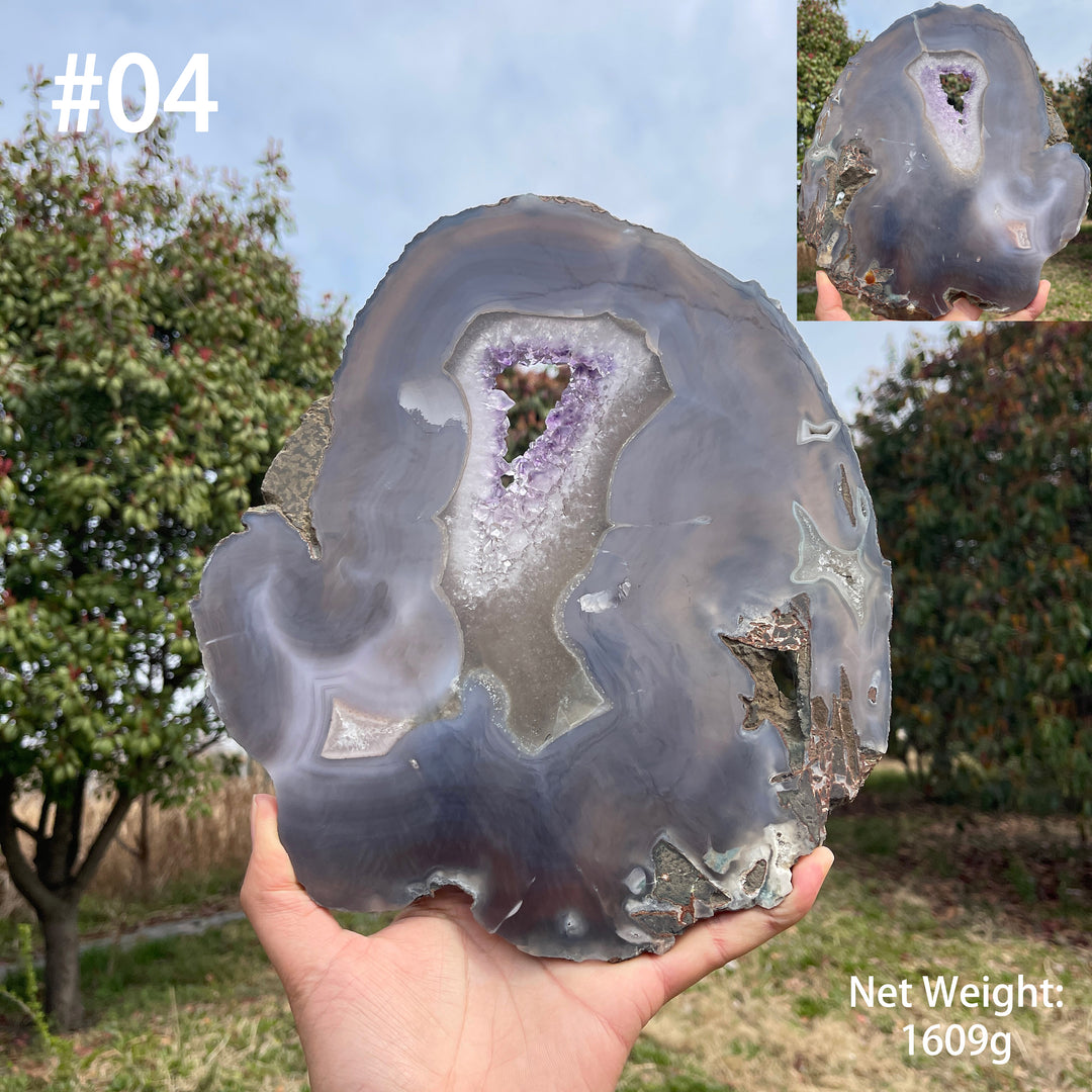 Unique,Natural Agate Geode Crystal Slice