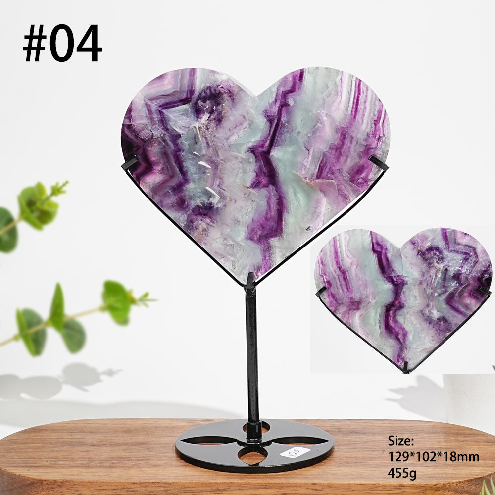 Unique,Natural Fluorite Heart With Stand