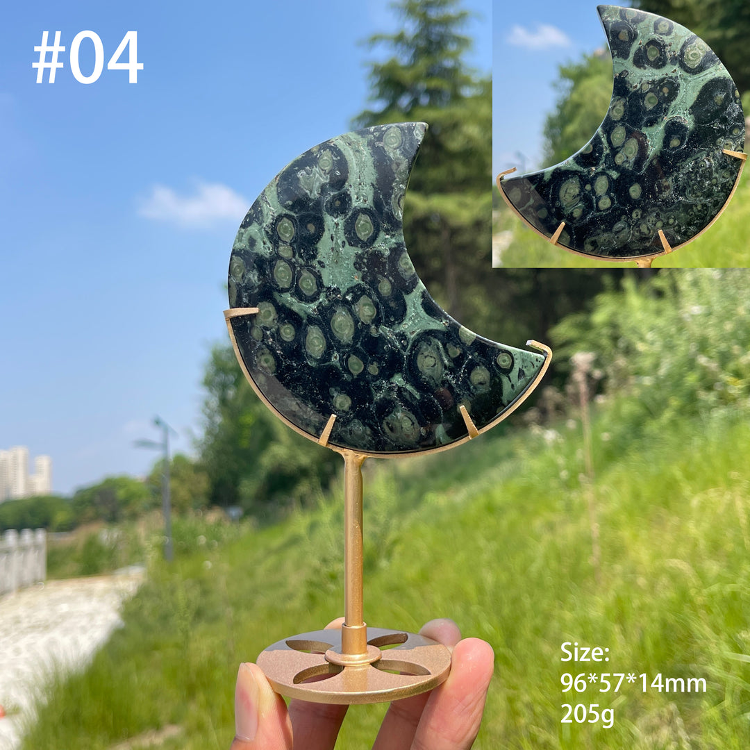 Unique,Natural Kambaba Jasper Crescent Moon Carving On Stand