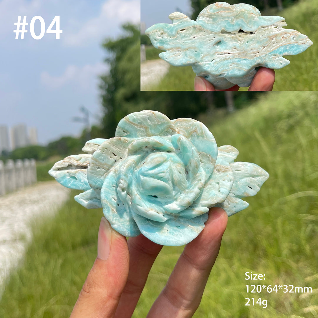Unique,Natural Serene Hemimorphite Peony Flower Carving