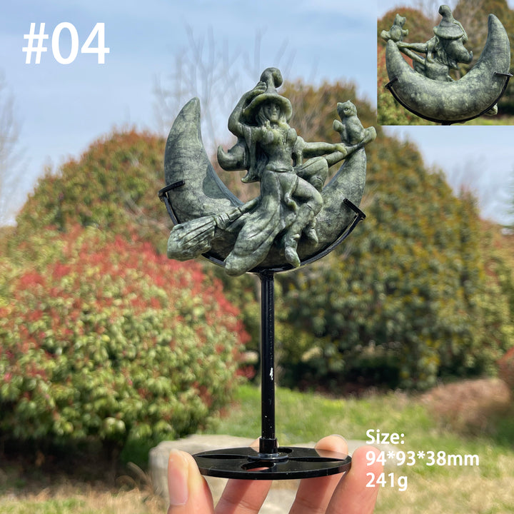 Unique,Natural Crystal Moon Witch Carving