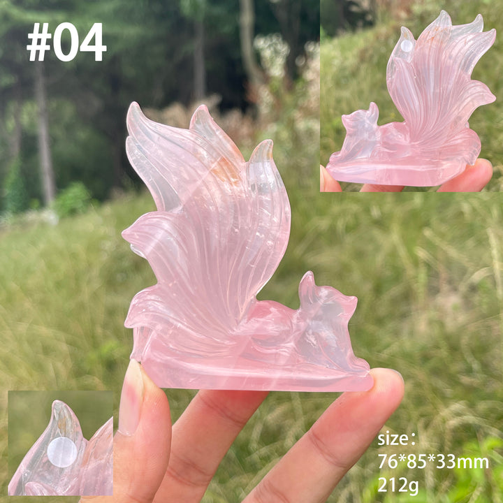Unique,A Slightly Imperfect Natural Rose Quartz Nine-Tailed Fox Carving