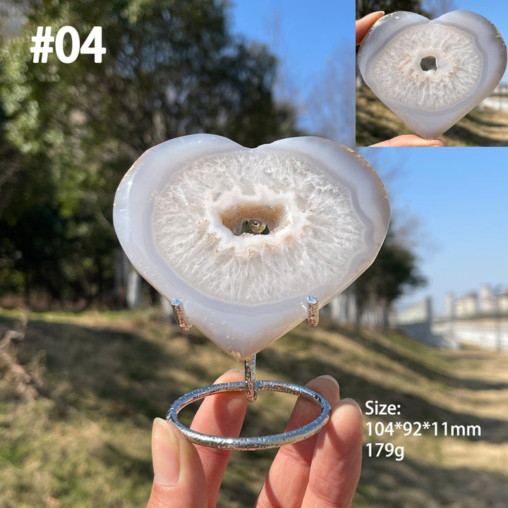 Unique,Natural Crystal Agate Geode Heart