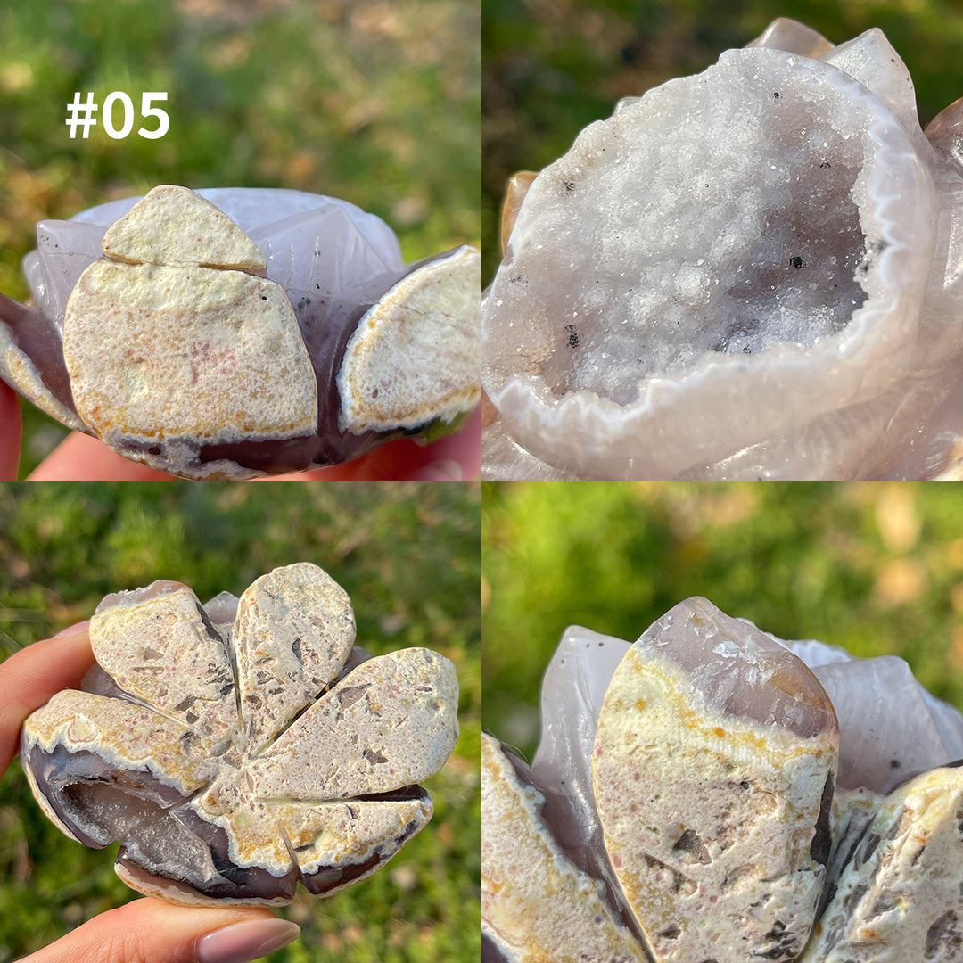 Unique,Natural Crystal Agate Geode Lotus