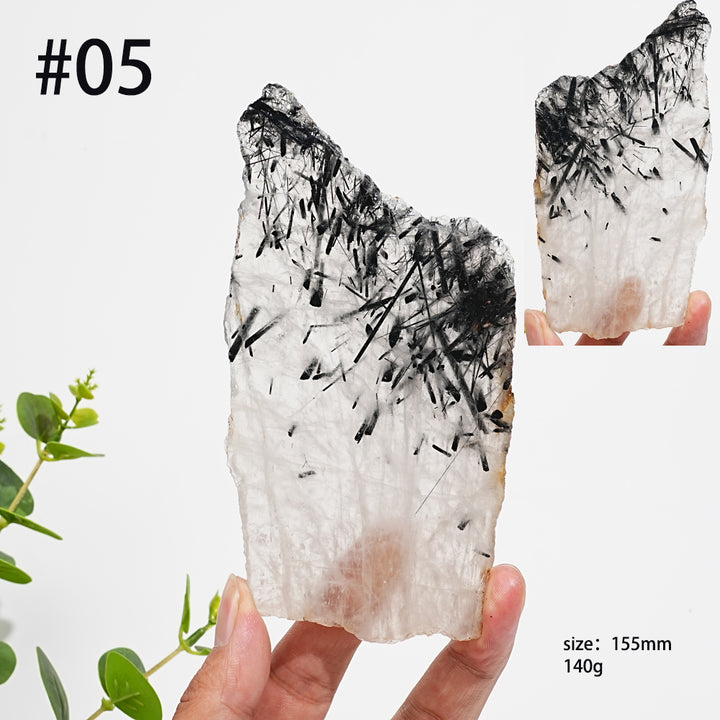 Unique,Natural Crystal Black Tourmaline In Quartz Slice