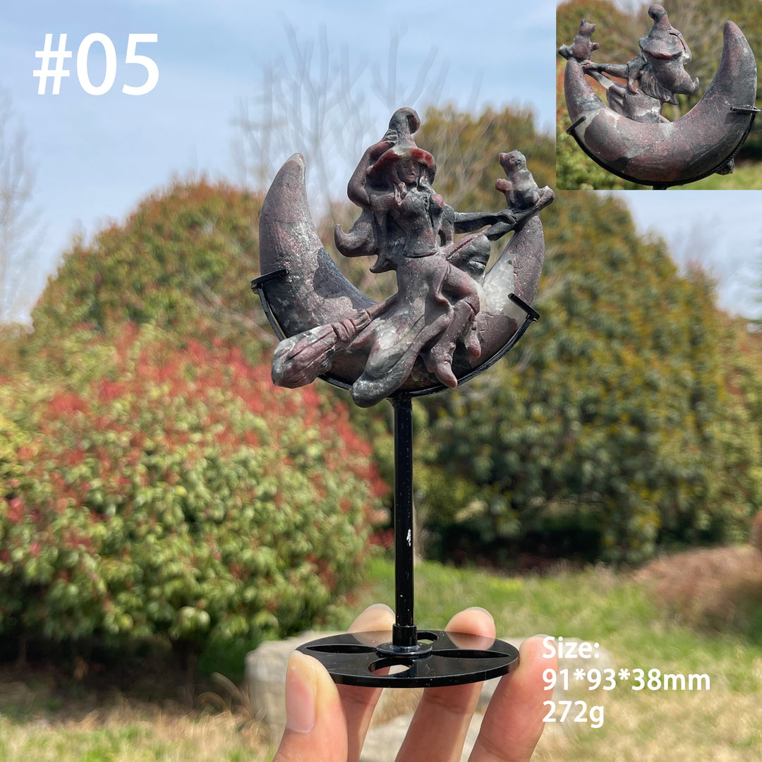 Unique,Natural Crystal Moon Witch Carving