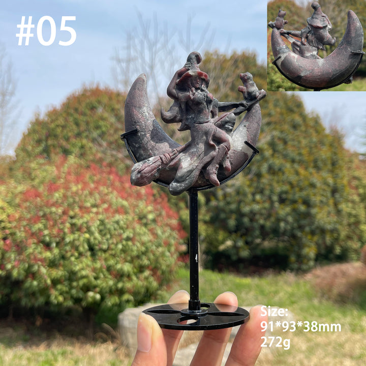 Unique,Natural Crystal Moon Witch Carving