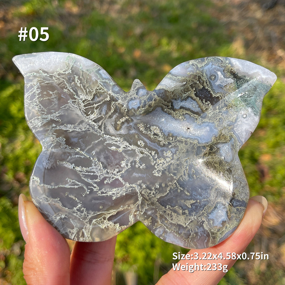 Unique,Natural Moss Agate Butterfly Bowl