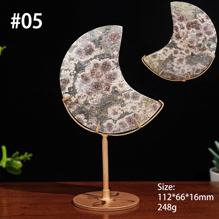 Unique,Natural Green Sakura Stone Moon Wth Stand