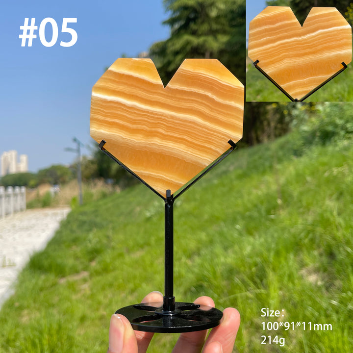 Unique,Natural Yellow Calcite Crystal Heart Carving