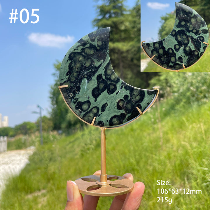 Unique,Natural Kambaba Jasper Crescent Moon Carving On Stand