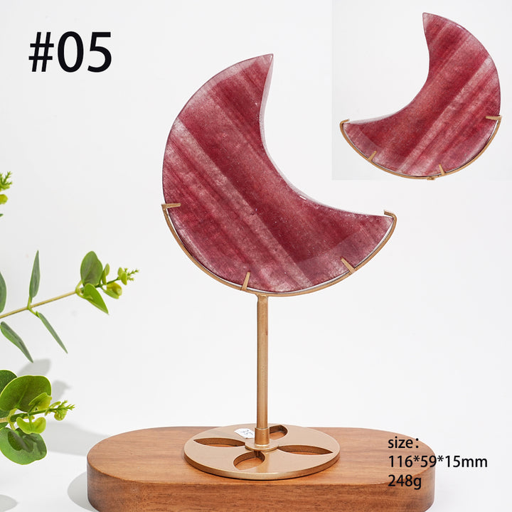 Unique,Natural Strawberry Quartz Moon With Stand