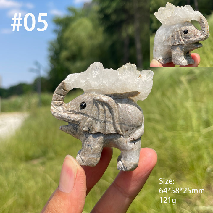Unique,Natural Crystal Cluster Elephant Carving