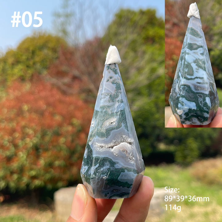 Unique,Natural Moss Agate Diamond Tower Crystal