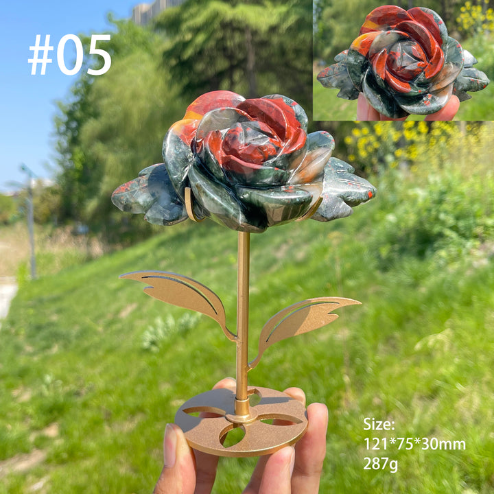 Unique,Natural African Bloodstone Crystal Rose Carving