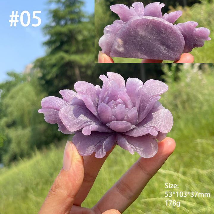 Unique,Natural Dreamy Lepidolite Peony Flower Carving