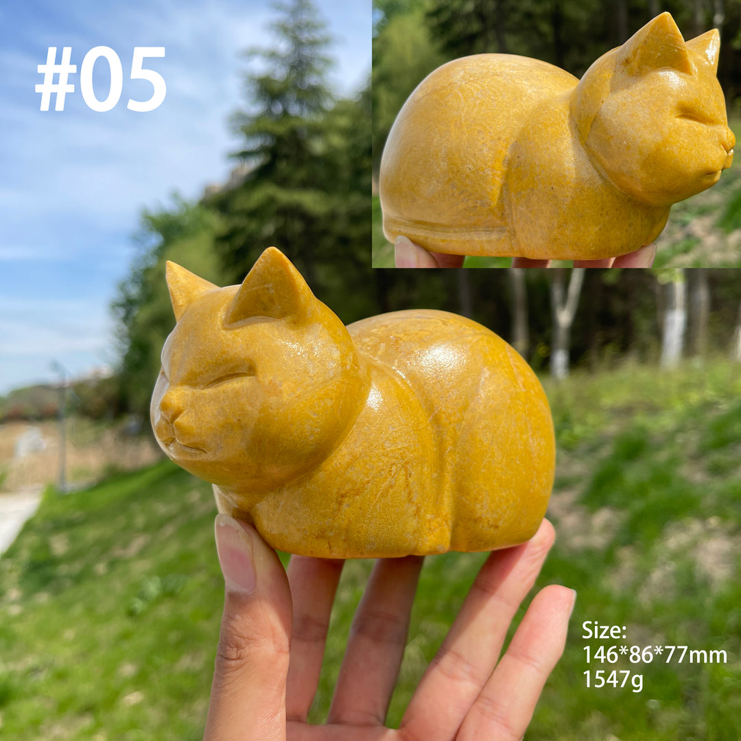 Unique,Natural Crystal Loaf Cat Carving