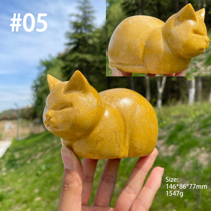Unique,Natural Crystal Loaf Cat Carving