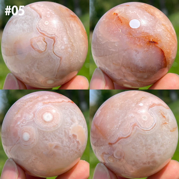 Unique,A Slightly Imperfect Natural Crystal Pink Flower Agate Sphere