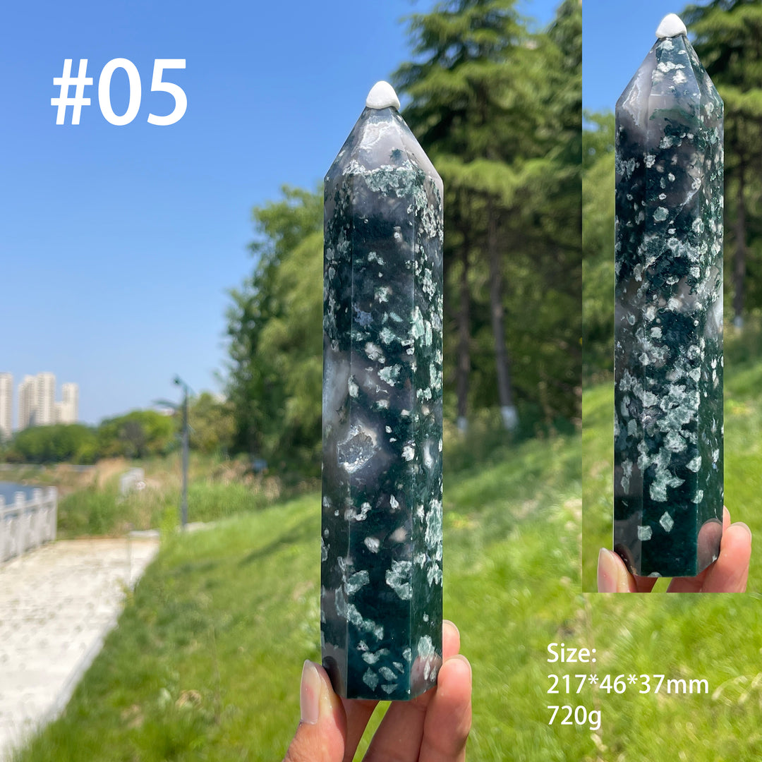 Unique,Natural Crystal Moss Agate Calcite Point