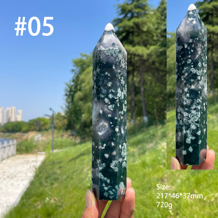 Unique,Natural Crystal Moss Agate Calcite Point