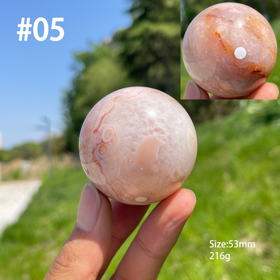 Unique,A Slightly Imperfect Natural Crystal Pink Flower Agate Sphere