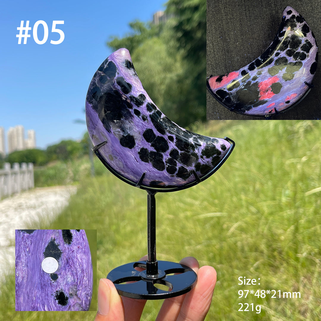 Unique,A Slightly Imperfect Natural Charoite Moon Carving