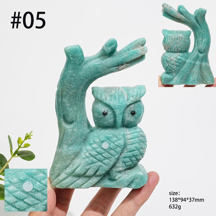 Unique,A Slightly Imperfect Natural Crystal Wise Owl On Tree Branch Carving
