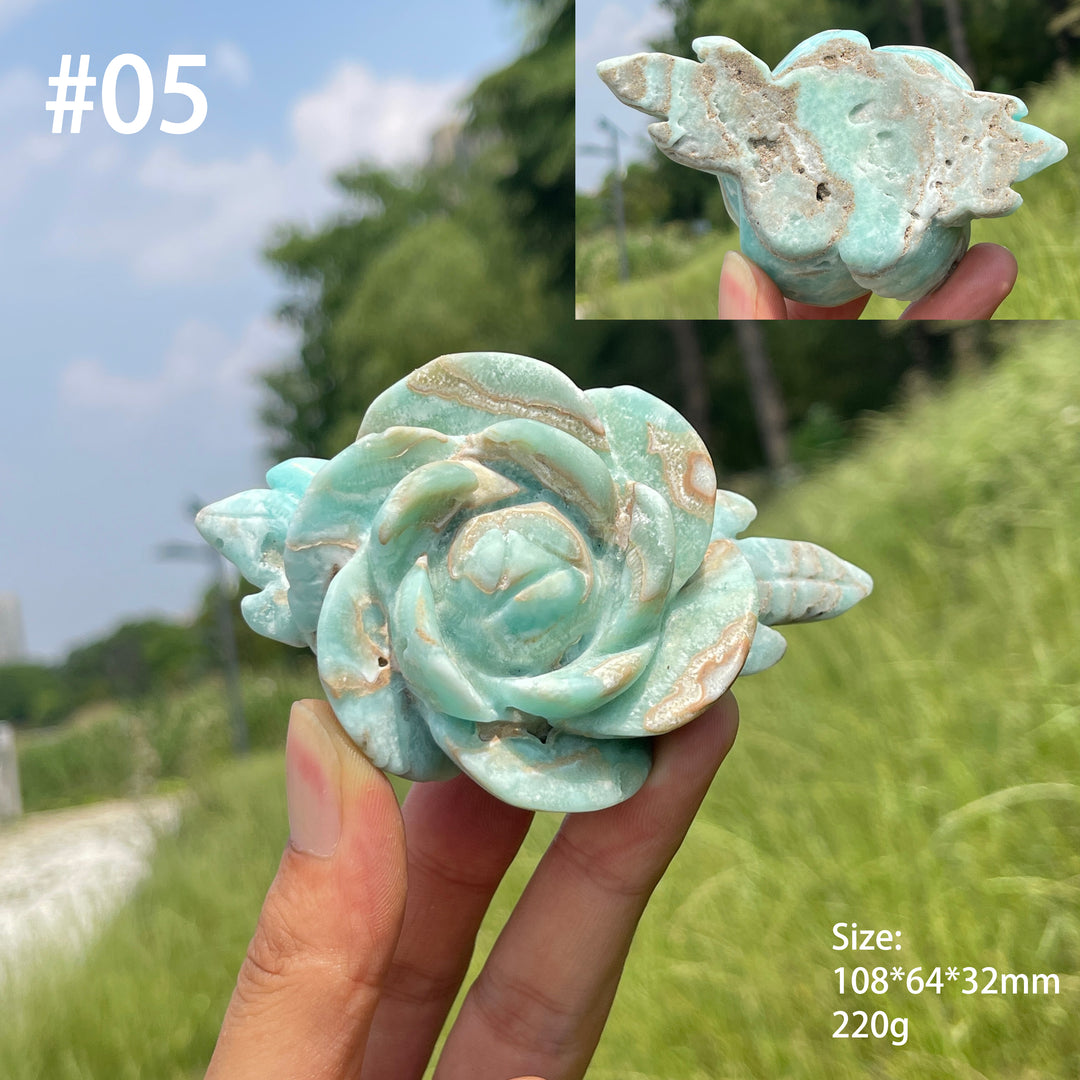 Unique,Natural Serene Hemimorphite Peony Flower Carving