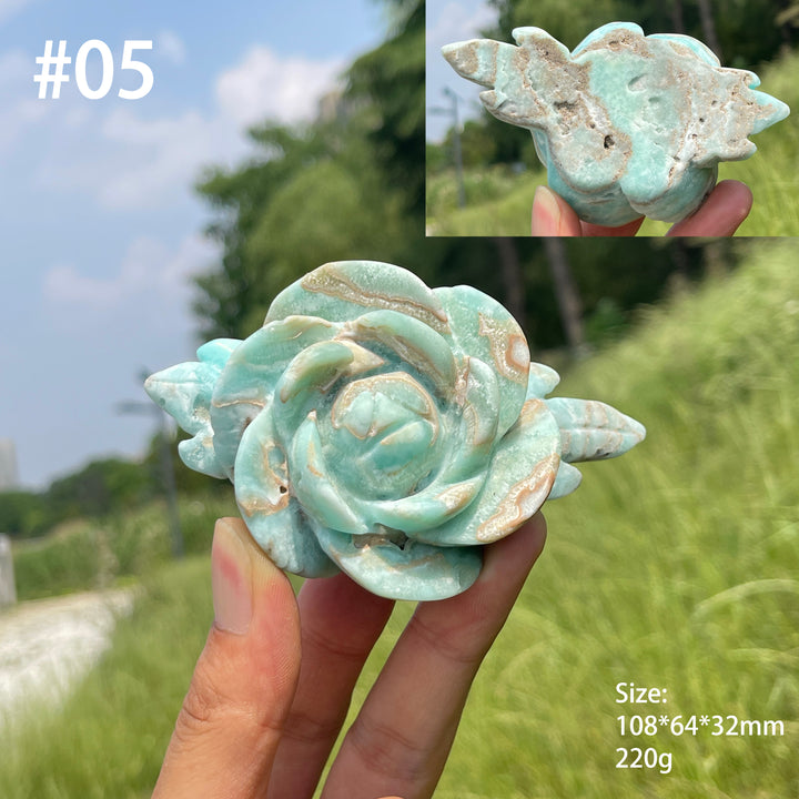 Unique,Natural Serene Hemimorphite Peony Flower Carving