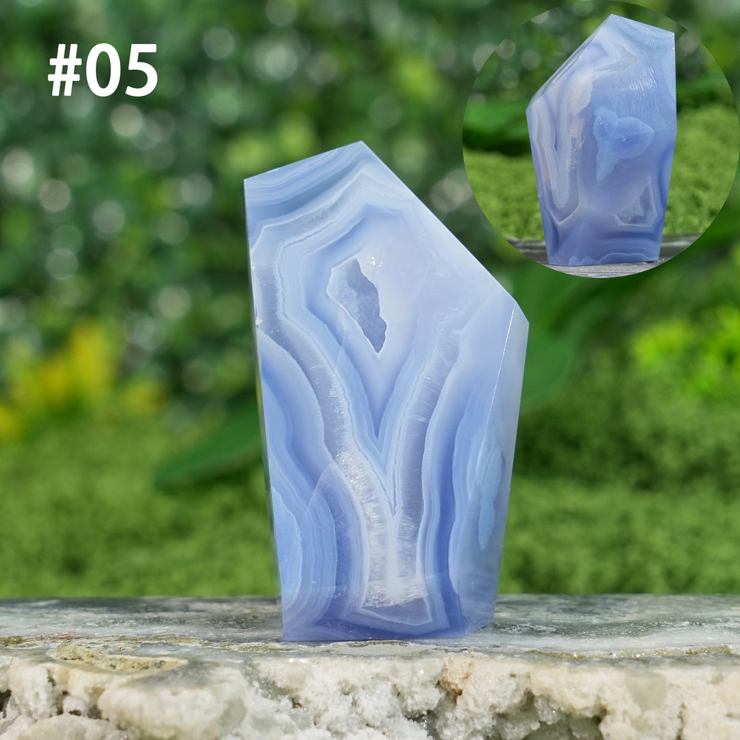 Unique, Natural Crystal Top Blue Agate Freeform