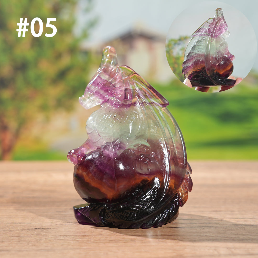 Unique, Natural Carving Fluorite Dragon And Fox