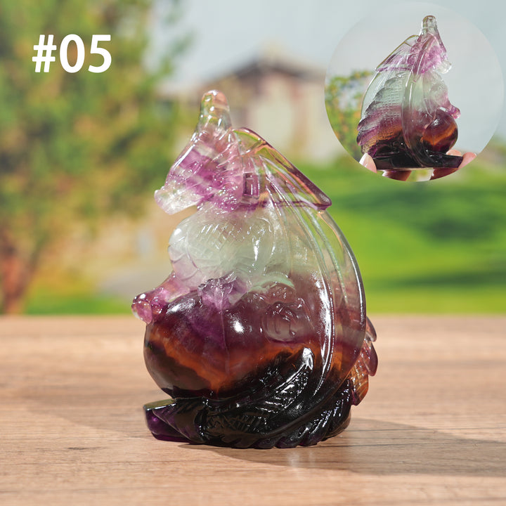 Unique, Natural Carving Fluorite Dragon And Fox