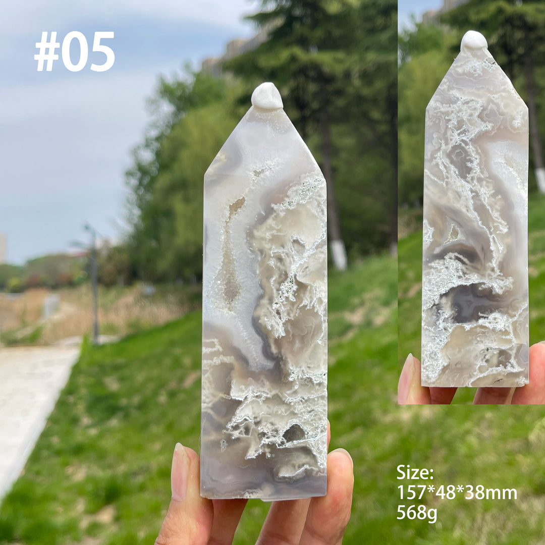 Unique,A Slightly Imperfect Crystal Natural Moss Agate Point