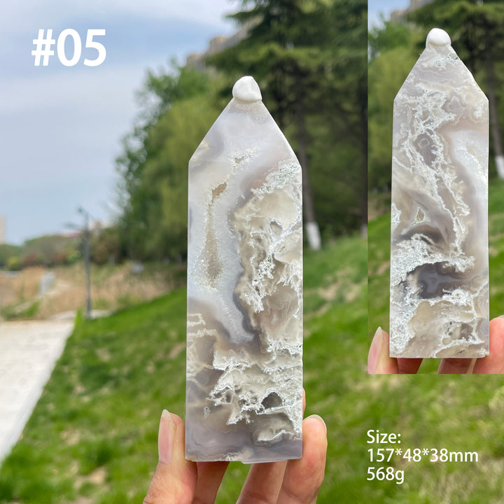 Unique,A Slightly Imperfect Crystal Natural Moss Agate Point