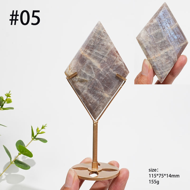 Unique,Natural Sunstone-Moonstone Diamond Slice With Stand