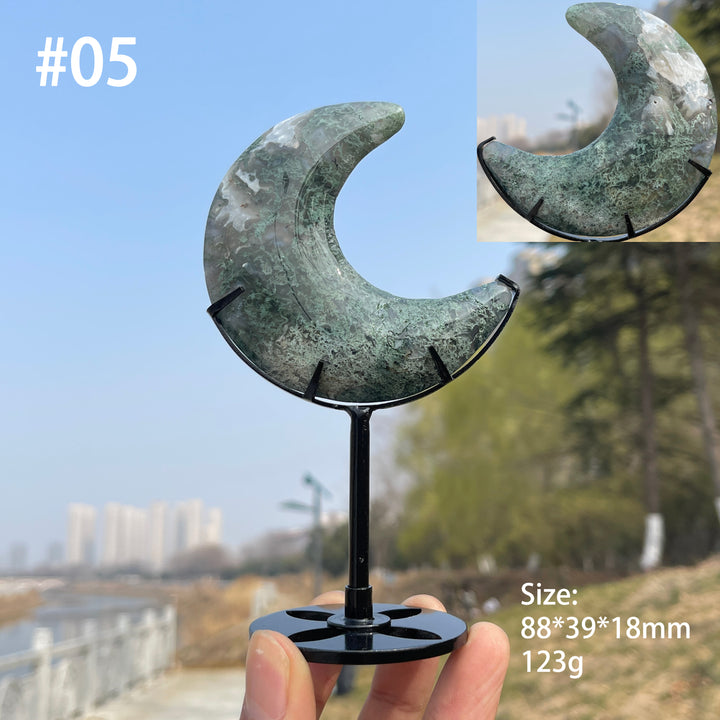 Unique,Natural Crystal Moss Agate Moon