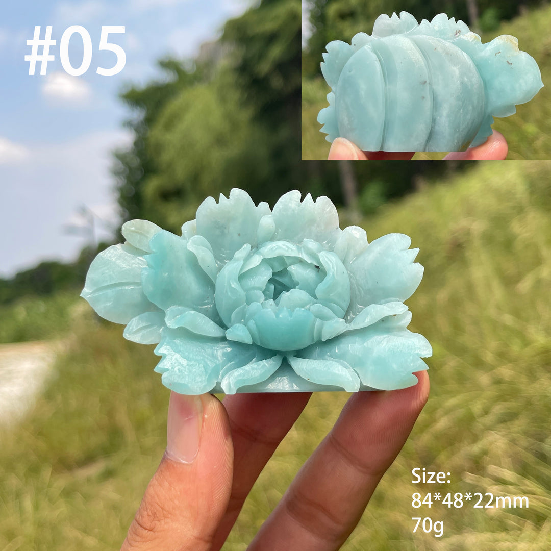 Unique,Natural Blue Quartzite Peony Flower Carving