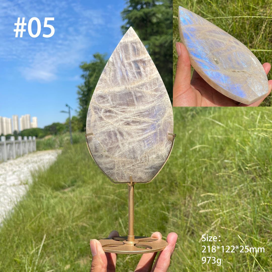 Unique,Natural Crystal Moonstone Teardrop With Stand