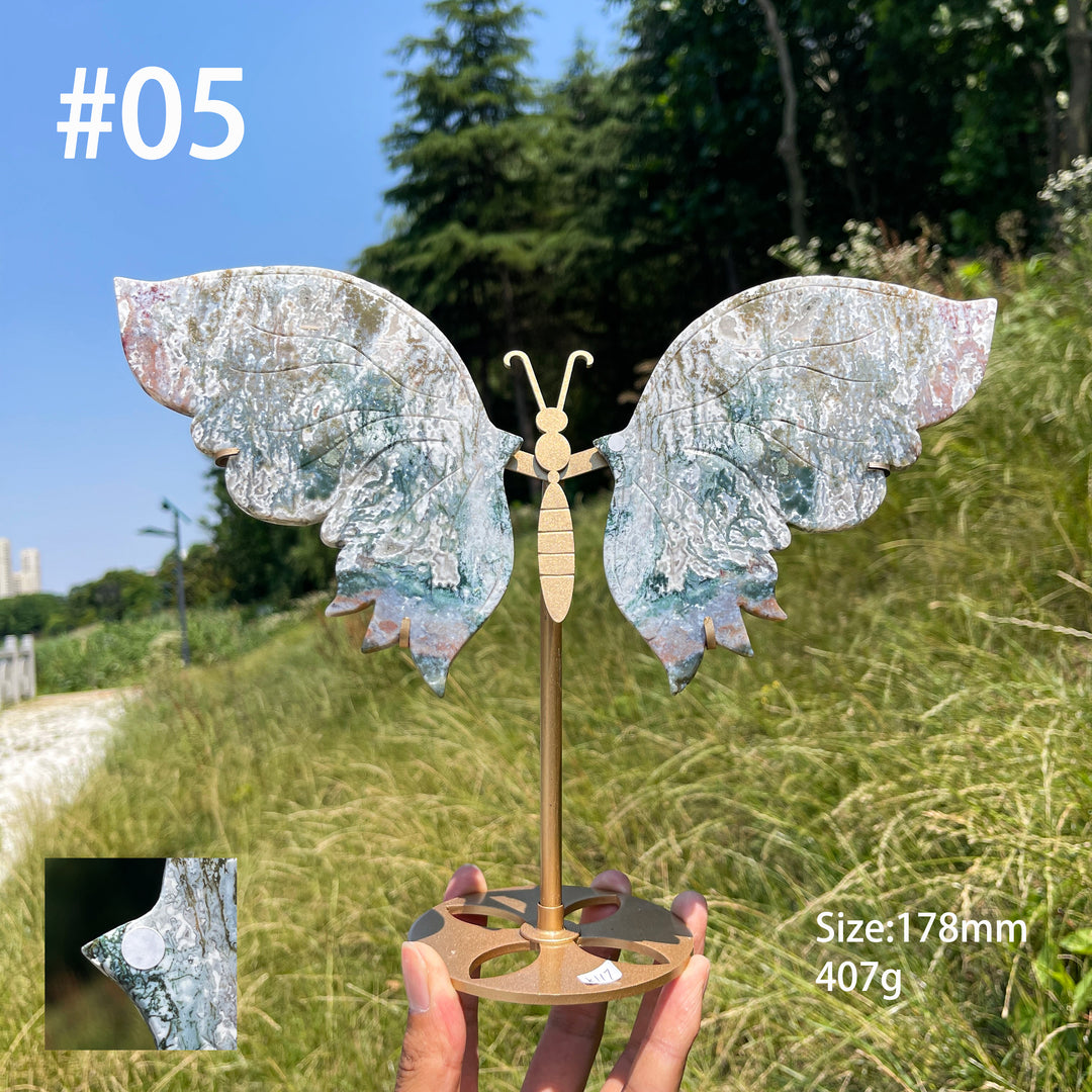 Unique,A Slightly Imperfect Natural Elegant Moss Agate Butterfly Wing Set