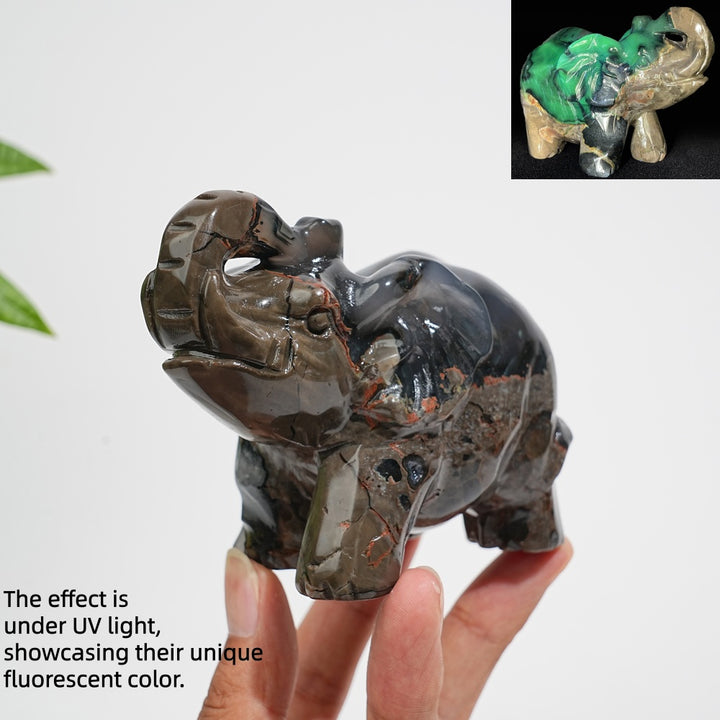 Unique,A Slightly Imperfect Natural Volcanic Agate Trunk-Up Elephant Carving