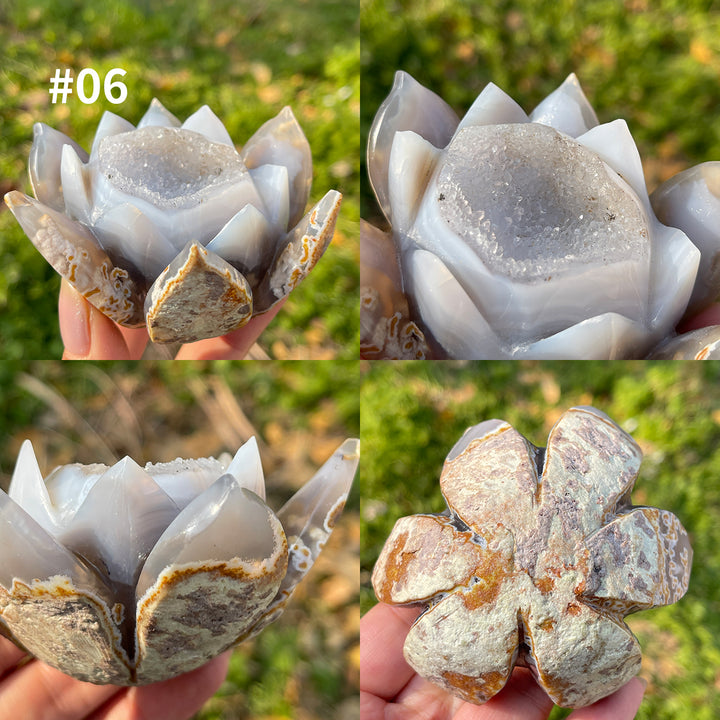 Unique,Natural Crystal Agate Geode Lotus