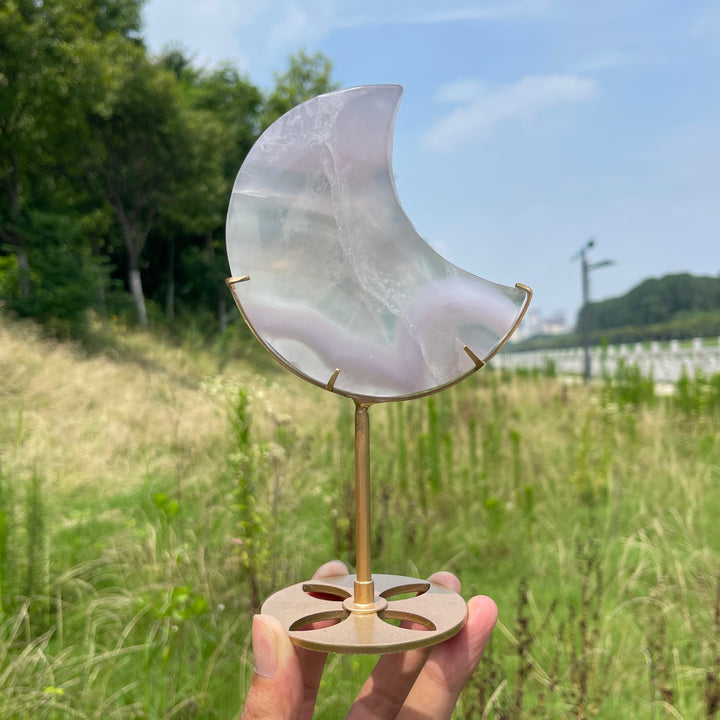 Unique,Natural Crystal Lavender Fluorite Moon With Stand