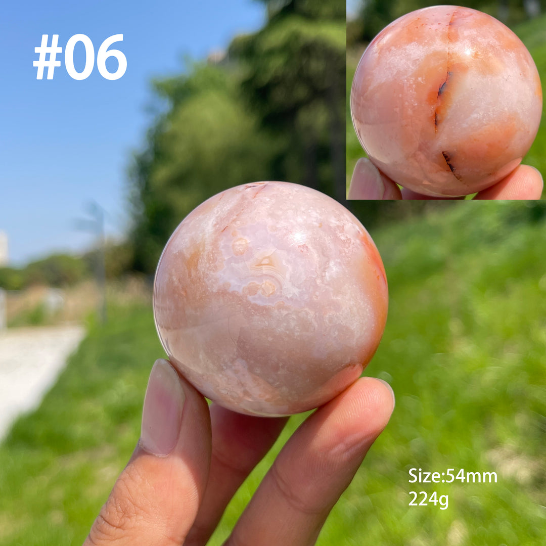Unique,A Slightly Imperfect Natural Crystal Pink Flower Agate Sphere