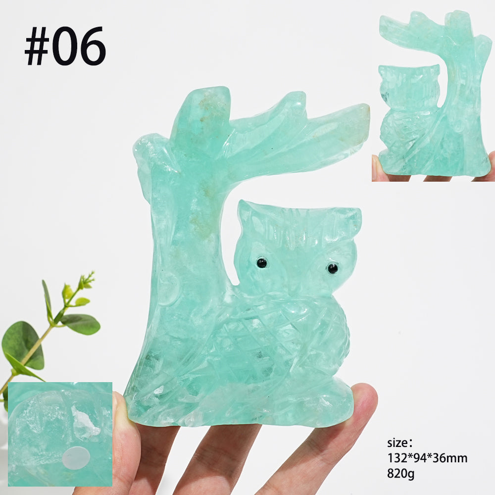 Unique,A Slightly Imperfect Natural Crystal Wise Owl On Tree Branch Carving