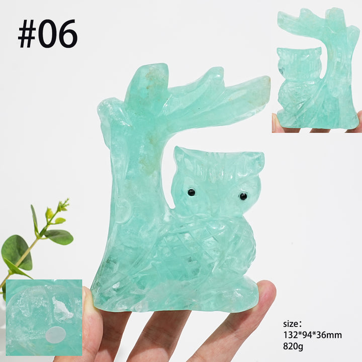 Unique,A Slightly Imperfect Natural Crystal Wise Owl On Tree Branch Carving