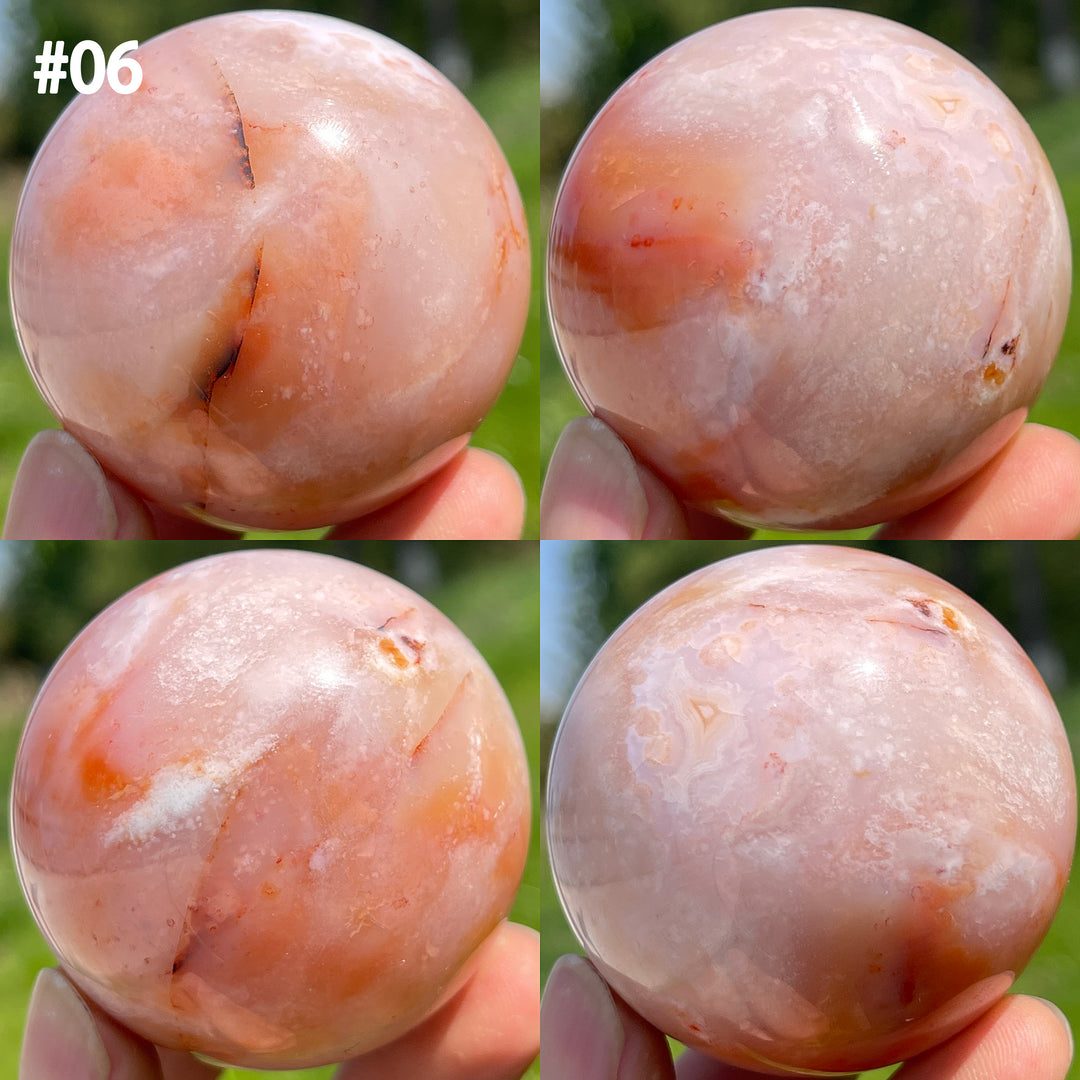 Unique,A Slightly Imperfect Natural Crystal Pink Flower Agate Sphere